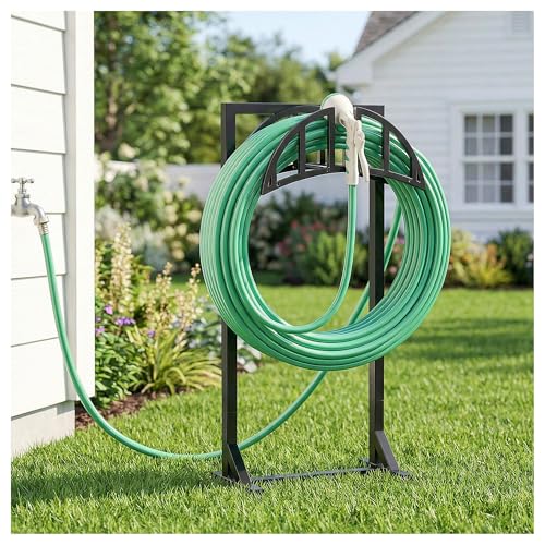 YQSLYSF Garden Hose Holder Stand, Water Hose Reel Storage Rack - color: Matte Black