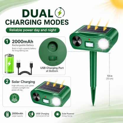 18-60 kHz Ultrasonic Solar Animal Repeller, 2-Pack Deer Repellent Devices