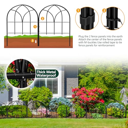 Decorative Garden Fence, 10.5 ft No Dig Flower Bed Border, 10 Pack - size: 10 Arched Panels-10.5ft(L)x16.54in(H)
