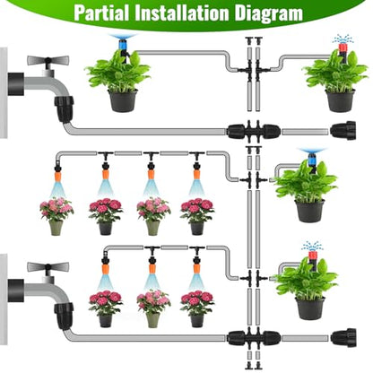240FT Drip Irrigation System with 1/2'' 1/4'' Tubing Hose