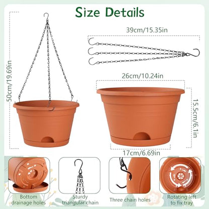 Nooulap 4 Pack 10 Inch Hanging Planters, Plastic Hanging Plant Pot, Red - color: Brick Red