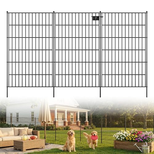 Toolterritary 10 Panels No Dig Garden Fence with Gate, 48in(H) x 26.0ft(L) Rustproof Metal Animal Barrier Fence, Outdoor Decorative Yard Fencing with Ground Stakes for Dogs, Rabbits, Patio - size: 48 in(H)×26.0in(L)