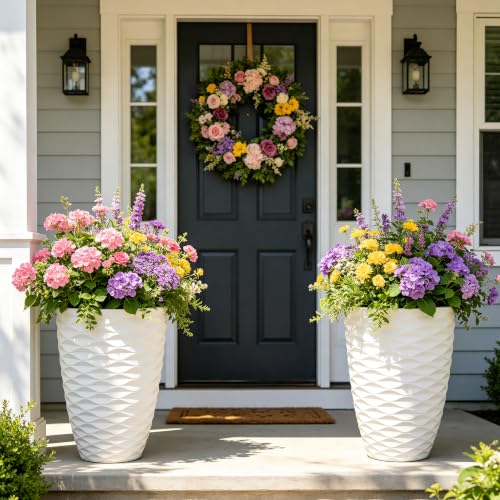 2-Pack 19" White Resin Tall Outdoor Planters with Wave Texture - color: 19"h-white Wavy