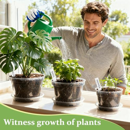 10/8/6 Inch Clear Plant Pots with Drainage Hole 12 Pack, Transparent Sturdy Plastic Nursery Pots with Saucers, Plant Label, Gardening Gloves, Plant Starter Pots for Planting Seed Herb Vegetable Flower - size: 10/8/6 Inch-12P
