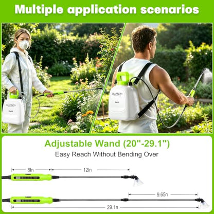 2 Gallon Battery Powered Backpack Sprayer - Rechargeable Electric Garden Sprayer, Comes with an Extra 10FT Hose, 2 Speed Modes, 6 Nozzles, Telescopic Wand, Backpack & Shoulder Sprayer for Lawn Yard - color: Green-White