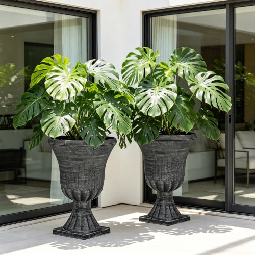Autodaya 22" Large Pots for Plants Outdoor, Washed Black Planters Set of 2 - color: Urn Planters Black-22"