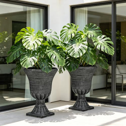 Autodaya 22" Large Pots for Plants Outdoor, Washed Black Planters Set of 2 - color: Urn Planters Black-22"
