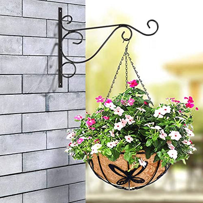Metal Hanging Planter Flower Basket with Coco Liner for Plants Outdoor Garden Decoration Porch Decor Watering Pot Indoor - Butterfly Pattern, 12 Inch, 2 Pack