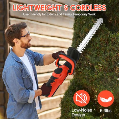 ALSO GO 22 Inch Cordless Hedge Trimmer with 2 x 3.0Ah Batteries - color: Dark Red