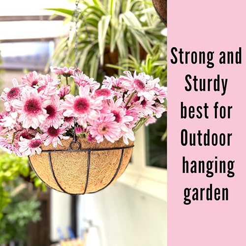 LaLaGreen Large Hanging Baskets (14 in, 6 Pack) Black Metal Coco Liner Pots - size: 14" x 6 Pack