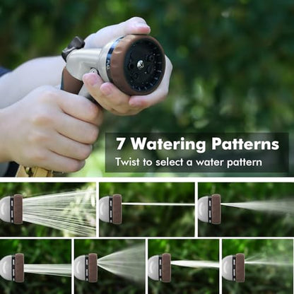 RESTMO Garden Hose Nozzle, Heavy Duty Metal Water Hose Nozzle with 7 Adjustable Spray Patterns, High Pressure Hand Sprayer with Flow Control, Best for Watering Plant & Lawn, Washing Car & Pet, Brown - color: Brown