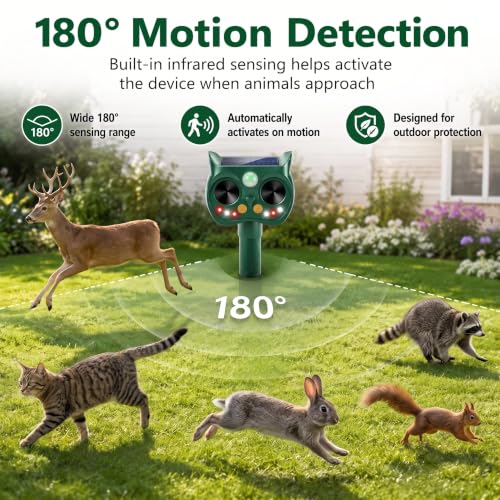2 Pack Solar Ultrasonic Animal Repeller, Motion Sensor Deer Cat Deterrent