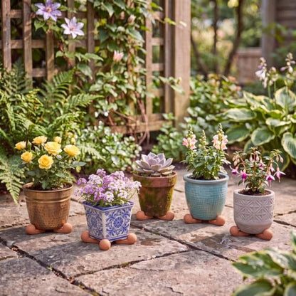 LemonRoad 12 Set Terra Cotta Cement Pot Feet for Outdoor Planters, Round - style: Round