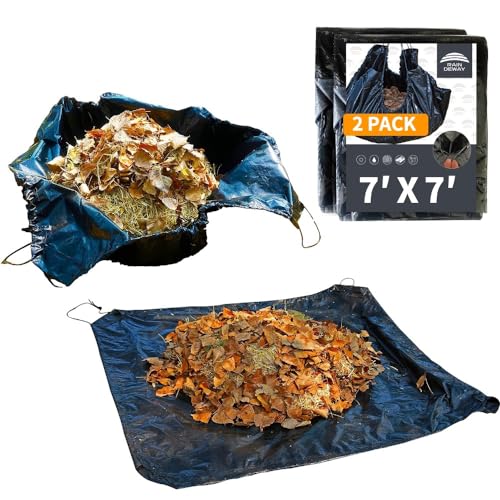RAINDEWAY Drawstring Tarps 7x7 Feet (2pack) Black Waterproof Leaf Tarp - size: 7x7 Feet(pack of 2)