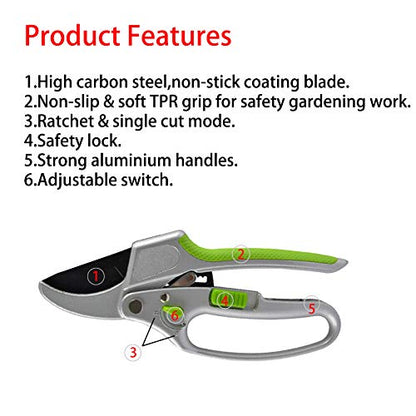 Garden Guru 2 in 1 Ratchet Pruning Shears Clippers – 4X Cutting Power – Ratcheting Garden Anvil Pruners Scissors - Ergonomic Grip - Makes Tough Cuts Easy - Great for Seniors & Arthritic Hands (2 Pack) - size: 2 Pack, style: 2 in 1 Ratchet