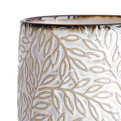 D'vine Dev Embossed Leaves Ceramic Planter, 6 in, Smoked White, 27-A-X-1 - color: Smoked White, size: 6 Inch
