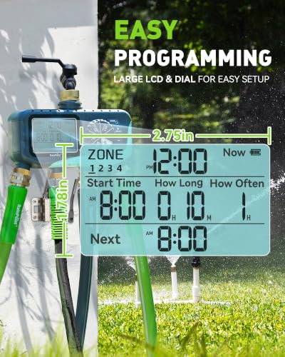 RAINPOINT Sprinkler Timer, 4 Outlets Hose Timer with Brass Inlet with Rain Delay/Manual/Automatic Controller System, Programmable Digital for Lawn Yard (Baby Blue, 4 outlets)