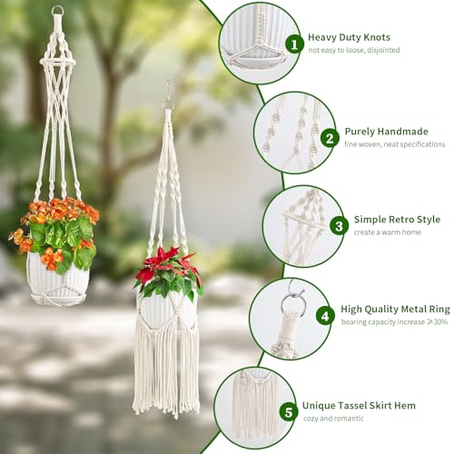 Macrame Plant Hangers, 6Pack Hanging Plant Holders Indoor, Ivory - color: Ivory
