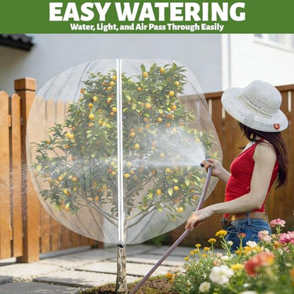 Garden Insect Barrier Net with Drawstring & Zipper - 3.3x3.9ft Reusable Mesh Cover for Dwarf Fruit Trees, Potted Plants, Blueberry Bushes, Protect from Bugs, Birds, Squirrels (2, 40 * 48in)