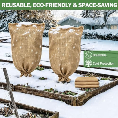 Burlap Fabric Plant Bags 2PCS 24" x 40", Reusable Winter Plant Covers for Freeze Protection, Breathable Frost Resistant Burlap Grow Bags with Drawstring, Heavy Duty Cold Weather Plant Protection - size: 2PCS-24" x 40"