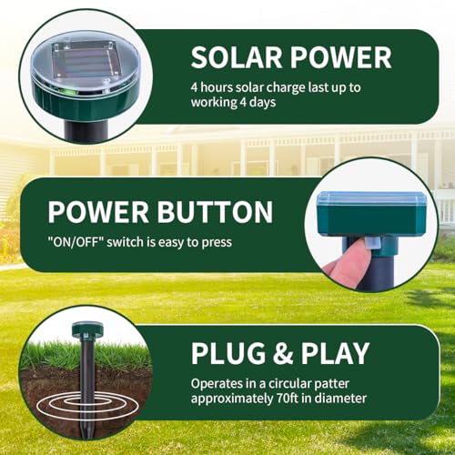 8-Solar Ultrasonic Mole Repellent, Waterproof Stakes Lawn Gophers Snakes