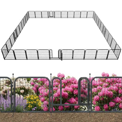 Decorative Garden Metal Fence 92ft (L)×32in (H) with 35 Panels 5 Gates Outdoor, No Dig Rustproof Wire, Animal Barrier Fencing for Outdoor Yard Patio Flower Bed,（Black-Silver） - size: 32in(H)x92ft(L)
