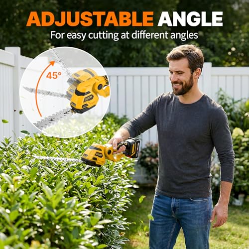 OGERY 21V Cordless Hedge Trimmer & Grass Shears, 2-in-1 Powerful Dual Batteries Electric Bush Trimmer with 8.9” Hedge Blade & 5.1” Grass Trimmer, Adjustable Angle, Lightweight for Garden & Lawn Care