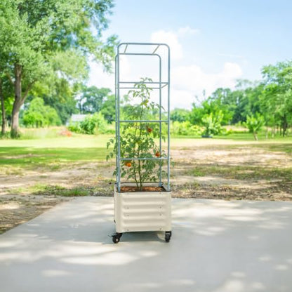 Vego garden Classic Rolling Cube Tomato Planter with Metal Cage & Wheels, 30 Gallon Rolling Planter for Tomatoes, Peppers & Beans, 21" x 21" x 19", 54" Plant Support Cage-Pearl White - color: Pearl White