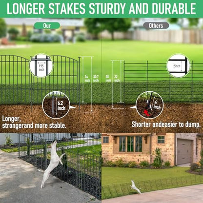 10 Panels No Dig Metal Garden Fence 24"H x 20' L Dog Fence Outdoor for Yard - size: 10pc 20 ft(L) X 24 in(H)-Convex