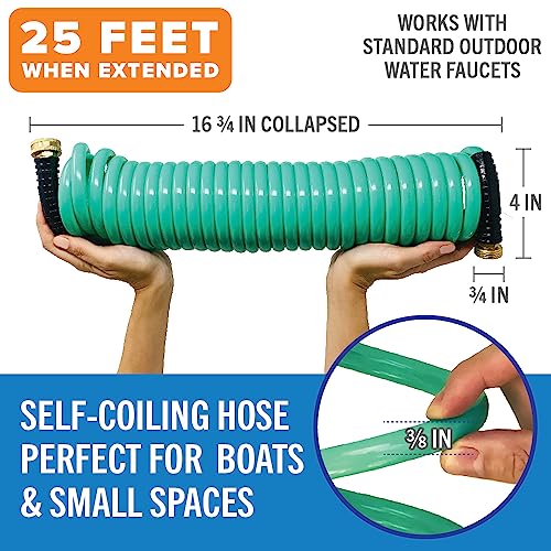 25FT Coiled Boat Hose, Expandable Coil Water Hose, Marine Grade 3/4 Inch - style: 25 FT