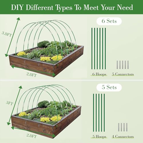 Garden Mesh Netting Kit with Hoops, 36Pcs Greenhouse Hoops Grow Tunnel Garden Covers for Raised Bed Fiberglass Frame Plant Protection Row Cover for Vegetable Fruit Flowers