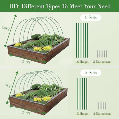 Garden Mesh Netting Kit with Hoops, 36Pcs Greenhouse Hoops Grow Tunnel Garden Covers for Raised Bed Fiberglass Frame Plant Protection Row Cover for Vegetable Fruit Flowers