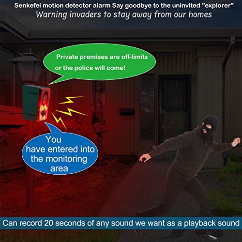 Solar Outdoor Motion Sensor Alarm - Dog Barking & Gunshot Sound 130db Motion Detector Alarm Light,with Remote Controller for Home, Villa,Yard,Chicken coop,Farm,Barn