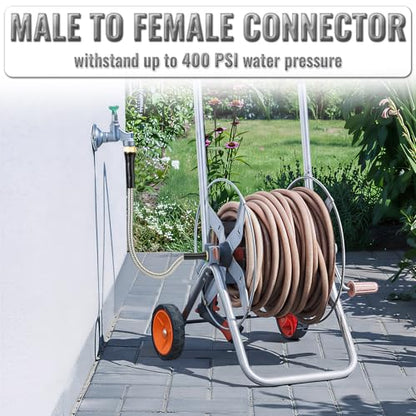SheeChung Short Garden Hose 6ft x 5/8",Metal Garden Hose for Hose Reel Faucet,Heavy Duty 304 Stainless Steel Metal Leader Hose,Lightweight & Leakproof Water Hose for Outdoor,Yard,Lawn,Male to Female - size: 6FT-Male to Female