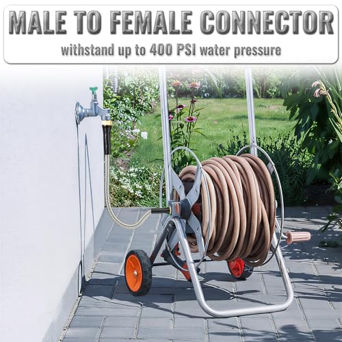 SheeChung Short Garden Hose 4ft x 5/8",Metal Garden Hose for Hose Reel Faucet,Heavy Duty 304 Stainless Steel Metal Leader Hose,Lightweight & Leakproof Water Hose for Outdoor,Yard,Lawn,Male to Female - size: 4FT-Male to Female