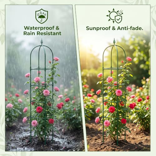 MYMULIKE 2 Pack Garden Obelisk Trellis for Climbing Plants Outdoor & Indoor - 6Ft Rustproof Garden Trellis Plant Support Cage for Vines, Flowers, Vegetables, Roses | Heavy-Duty, Adjustable