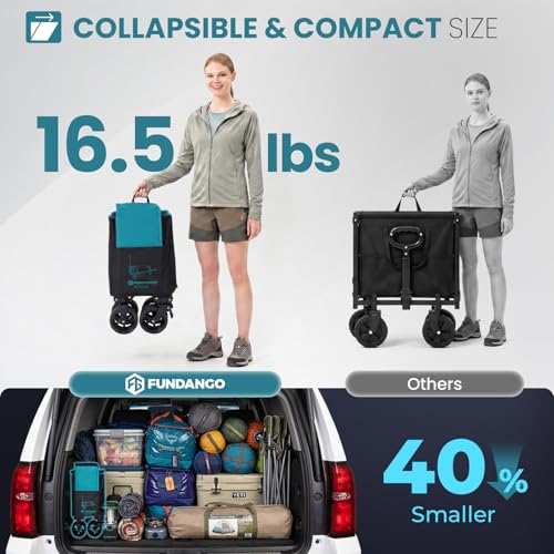FUNDANGO Extra Long Collapsible Wagon with Tailgate and All-Terrain Wheels - color: Teal