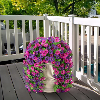 Artificial Flowers with Hanging Basket, Outdoor Faux Plants UV Resistant - color: Purple Red Violet