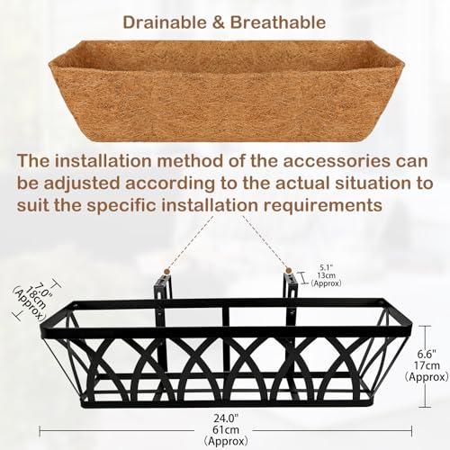 24 Inch Window Box Planter with Coco Liner for Hanging Outdoor Plants - size: 2 Pack, style: Crisscross