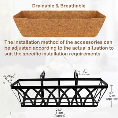 24 Inch Window Box Planter with Coco Liner for Hanging Outdoor Plants - size: 2 Pack, style: Crisscross