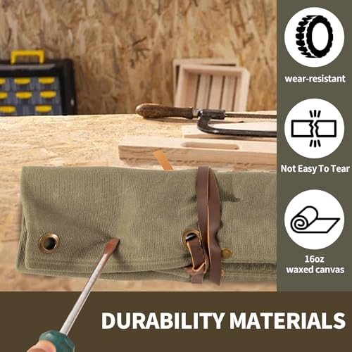 Chisel Roll, 6 Pockets Roll Up Tool Pouch, Waxed Canvas Small Tool Roll - color: Coffee