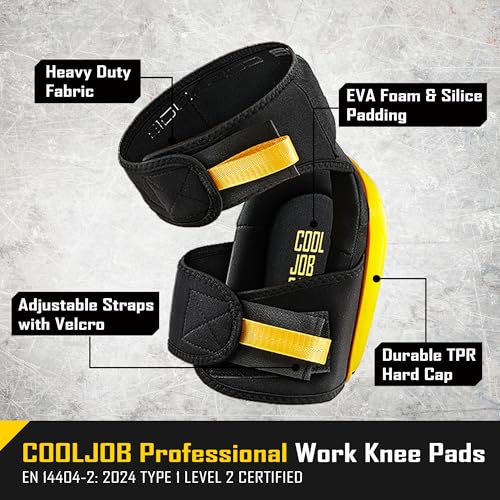 COOLJOB Professional Knee Pads with Heavy Duty Anti-Slip Cap, Comfortable Foam Cushion and Extra Thick Gel Padding for Construction Flooring, Reinforced & Adjustable Straps, Yellow - color: Yellow