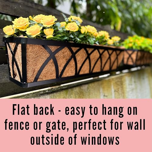 LaLaGreen Wall Hanging Planters (2 Pack, 30 Inch) Balcony Fence Planter with Coco Liner, Metal Window Planter Box Attach House Outdoor Flower Basket Plant Holder Rail Railing Deck Porch Horse Trough - size: 30" (76cm) x 2 Pack