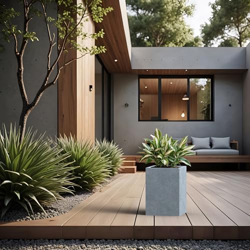 Kante Blue Gray Concrete Planter 16" Tall All-Weather Square Accent Pot - color: Slate Gray, size: 15.7" Tall