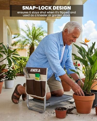 Aimerla Foldable Garden Kneeler Seat Heavy Duty [Upgraded Widened Thick Kneeling Pad] Garden Stool with Large Garden Tool Bags with Pockets - Portable Garden Bench Gardening Gifts for Parents - size: K3-Brown