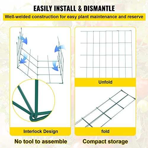 Happybuy Tomato Cages - 14.6" x 14.6" x 39.4". 6 Packs Square Plant Support. Green PVC-Coated Steel for Vegetables, Plants, Flowers, Fruits