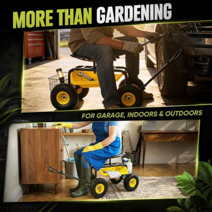 Sekey Rolling Garden Cart, 440 lb, 360° Swivel Adjustable Seat - size: 440LBS
