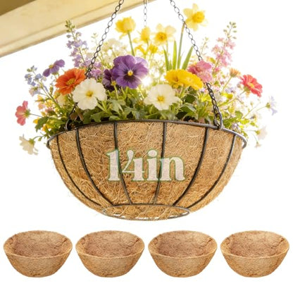ANPHSIN 4Pcs 14inch Coconut Liners for Hanging Baskets Planters - size: 14in