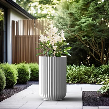 Kante Large Round Column White Concrete Planter 21.7" Tall, Outdoor - color: White, size: 14"w x 21.7" h