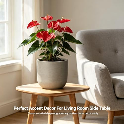 Kante Small Round Capsule Weathered Concrete Planter 11" Dia, Outdoor - color: Weathered Concrete, size: 11.0"Dia x 11.0"H